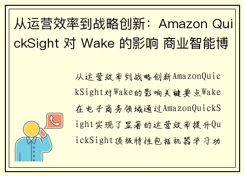 从运营效率到战略创新：Amazon QuickSight 对 Wake 的影响 商业智能博客